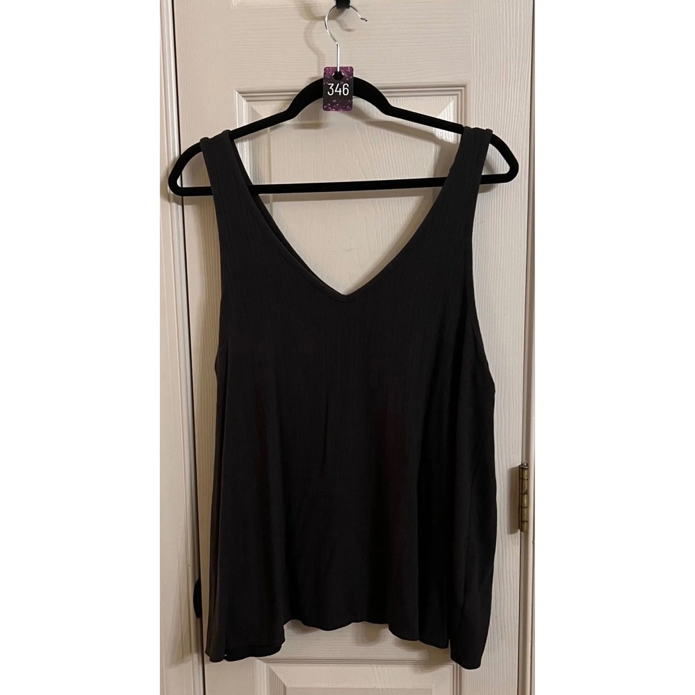 Old Navy Luxe Black Ribbed V-Neck Tank Top Sleeveless Shirt XL